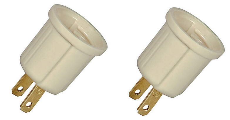 2X AC POWER PLUG to Standard Screw Base BULB SOCKET Electrical Adapter Converter
