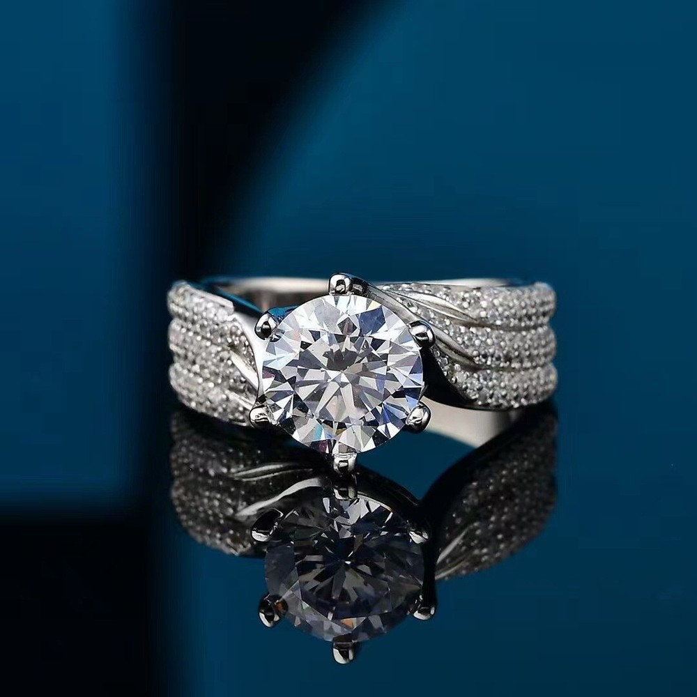 Huge 5 Carat CZ Diamond Solitaire Crown Pave Setting Ring Queenly Statement Ring