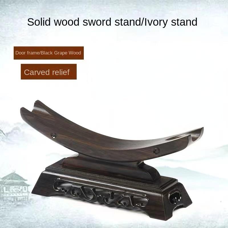 Wood Sword Stand Solid Display Katana Holder Crescent Shape