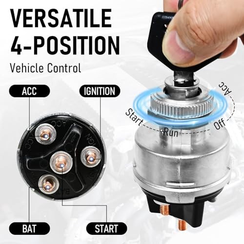 1 Set Wires Ignition Switch， with Key 4 Position Universal Black Plastic