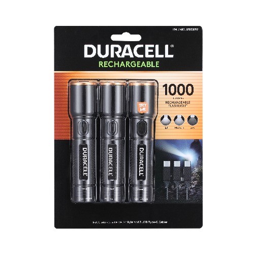 Duracell 1000 Lumen Rechargeable Flashlight - 3 Pack, Powerful, Durable