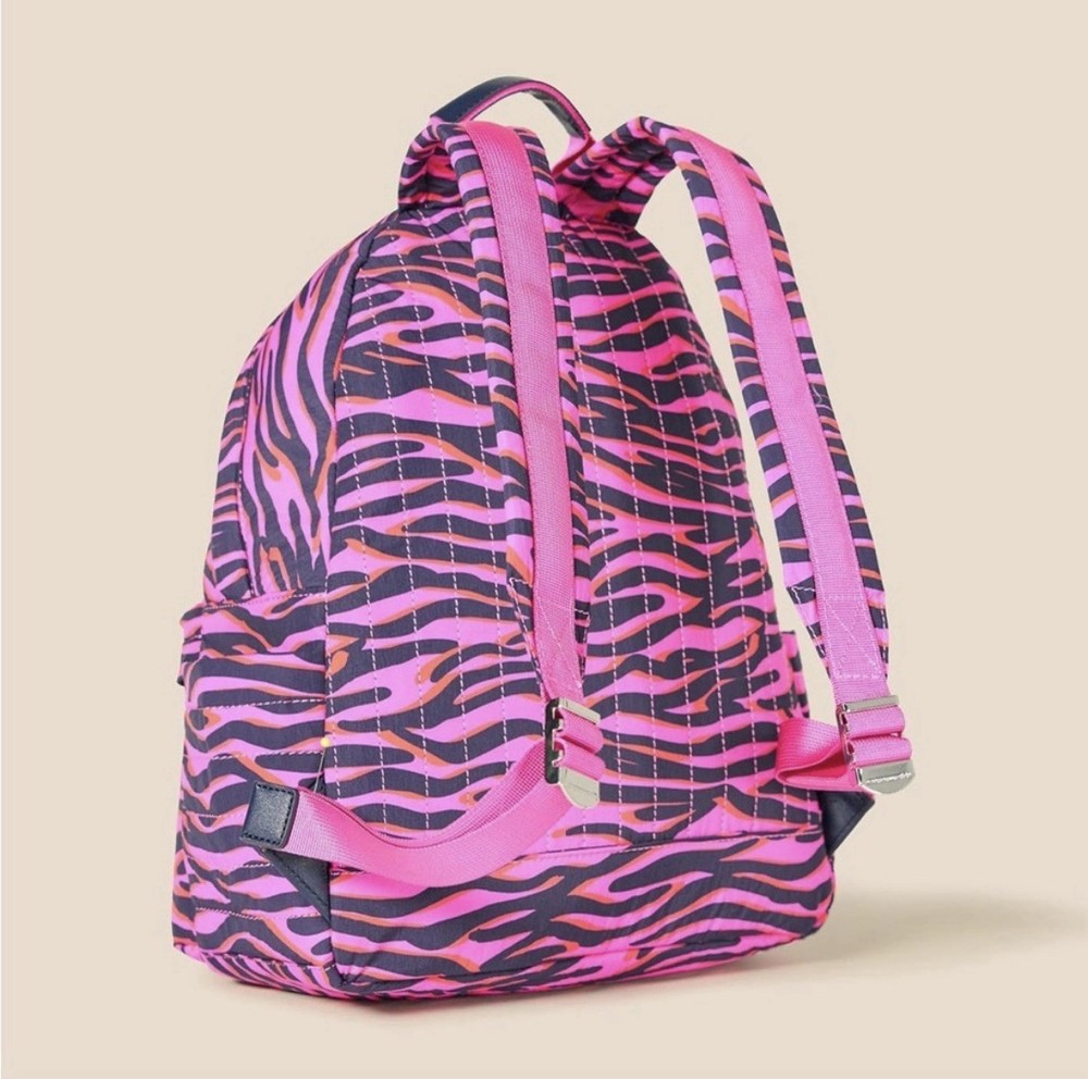 Pink Zebra Print Backpack Polyester Canvas Adjustable School
