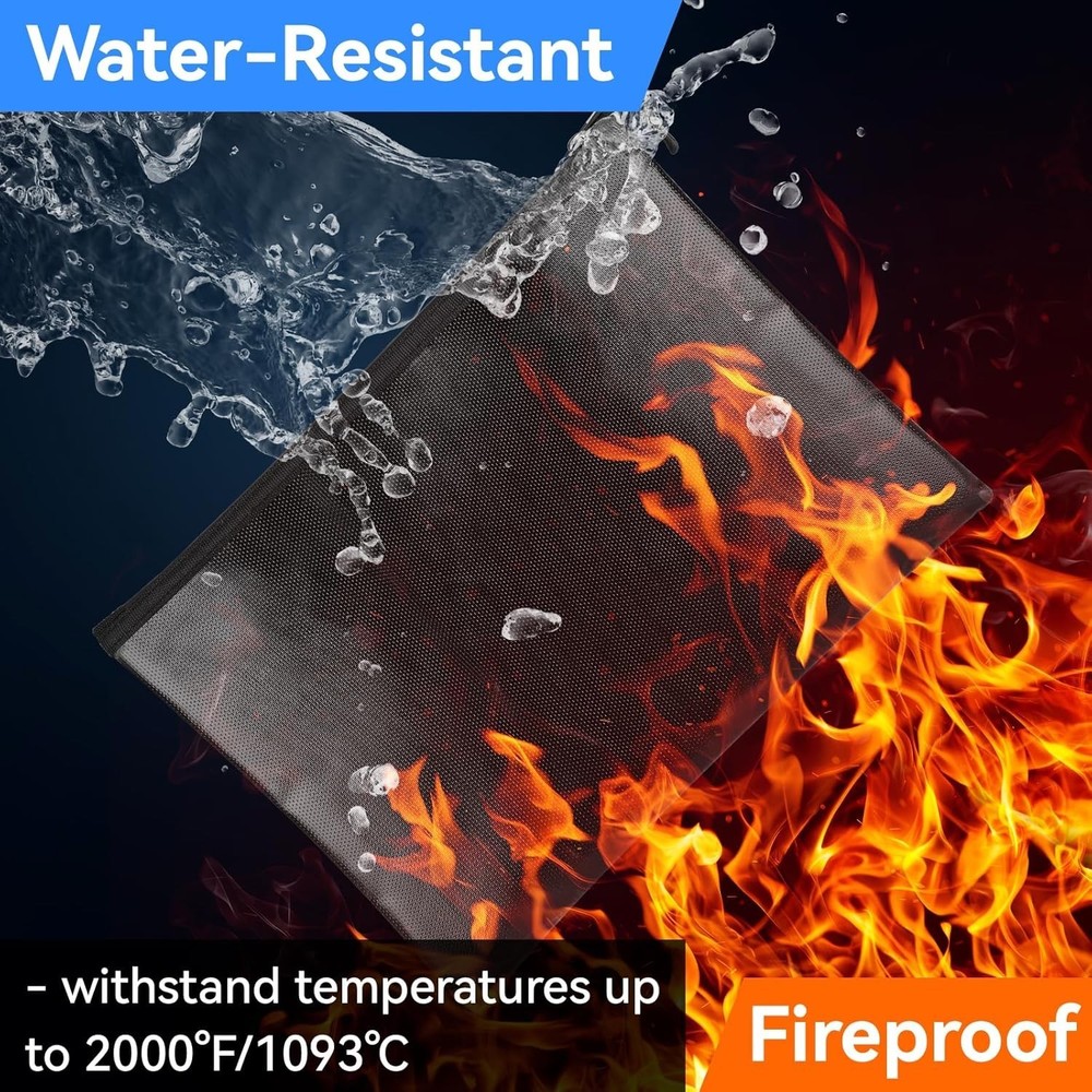 Fireproof & Waterproof Document Bag (10"x13.5") for Secure Storage of Valuables