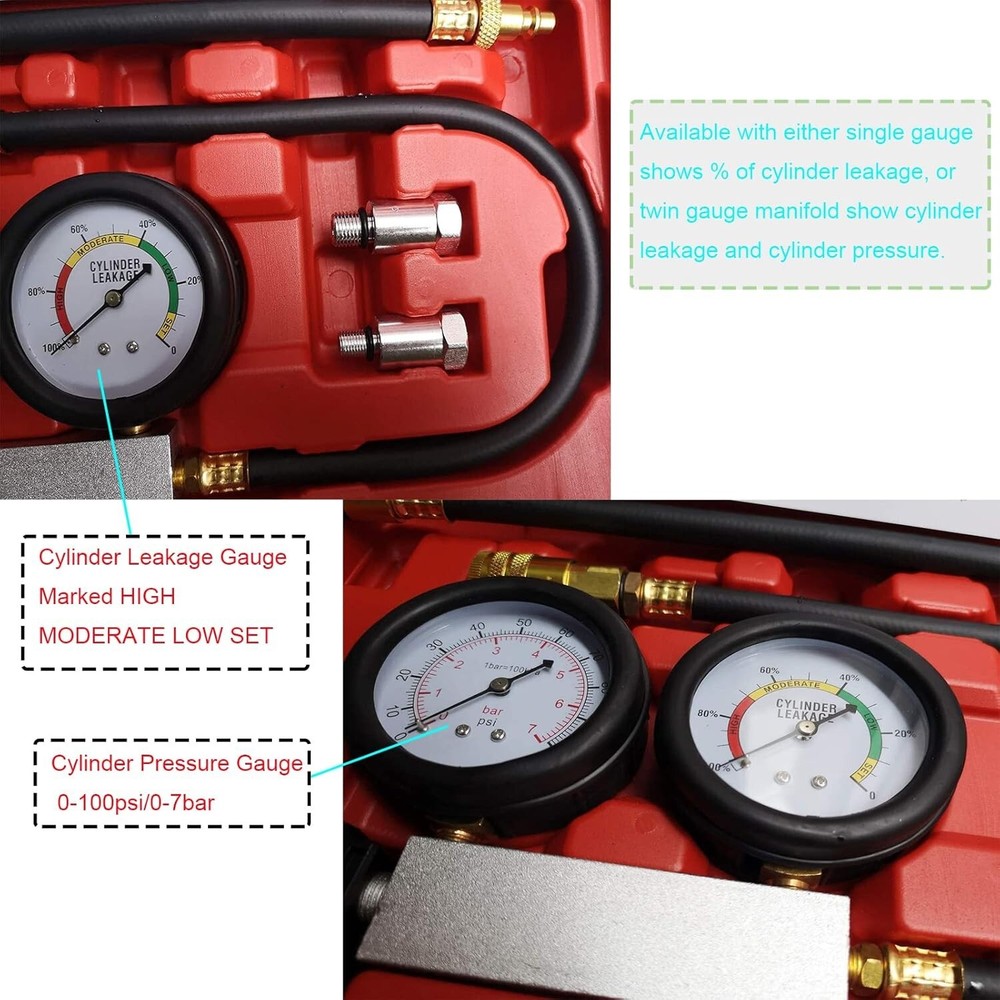 Cylinder Leak Down Tester Petrol Engine Compression Gauge Diagnostics Test Tool
