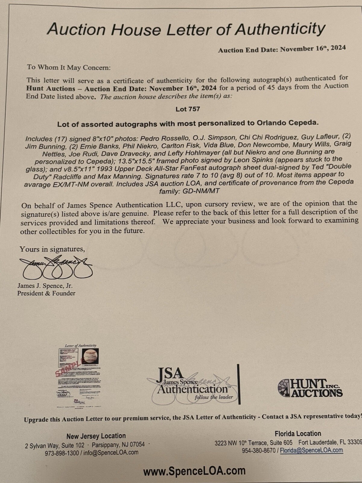 Orlando Cepeda Personally Owned Personalized Ernie Banks Autograph Photograph