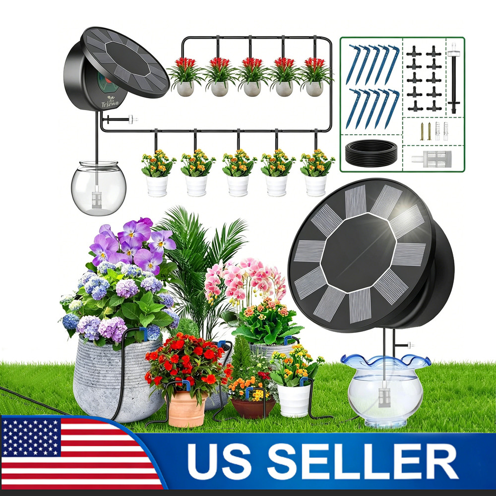 50FT Automatic Solar Drip Irrigation System Kit Plant Watering Timer Set Decor