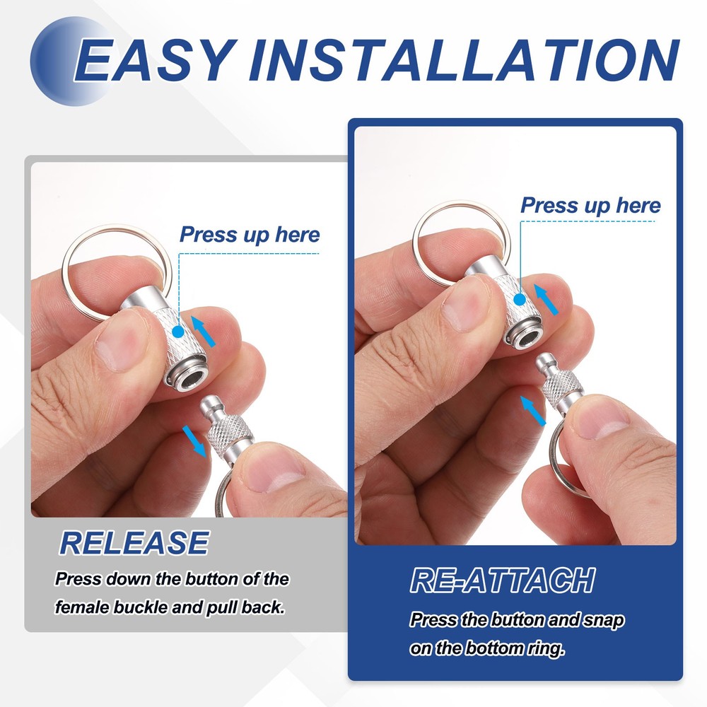 4 Pack Quick Release Keychain Pull Apart Detachable Swivel Keychain, Light Blue