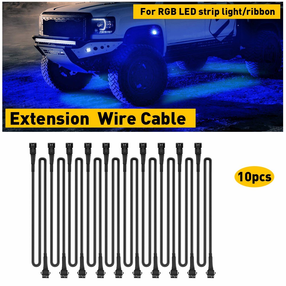 10Pcs 4 Pin 4.9ft RGB Rock lights Extension Wire Cable For LED Underbody Light