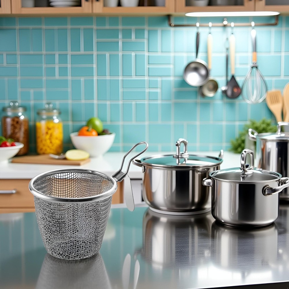 Silver Dumpling Noodle Strainer, Fine Mesh Strainer with Handle Colanders Foo...