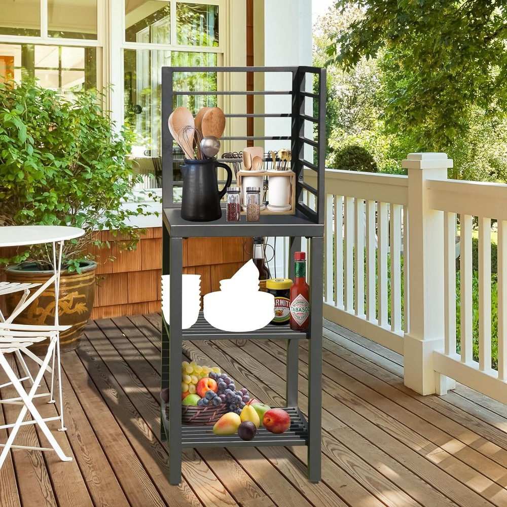 Domi Aluminum Storage Kitchen Island Prep Table w/Double Storage Rack