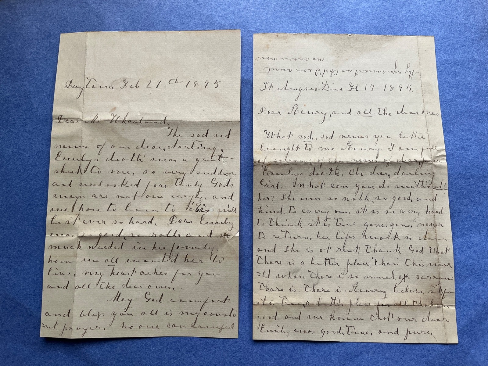 1895 ST AUGUSTINE/DAYTONA FLORIDA LETTERS CHATTANOOGA TN WHELAND DEATH MOURNING!