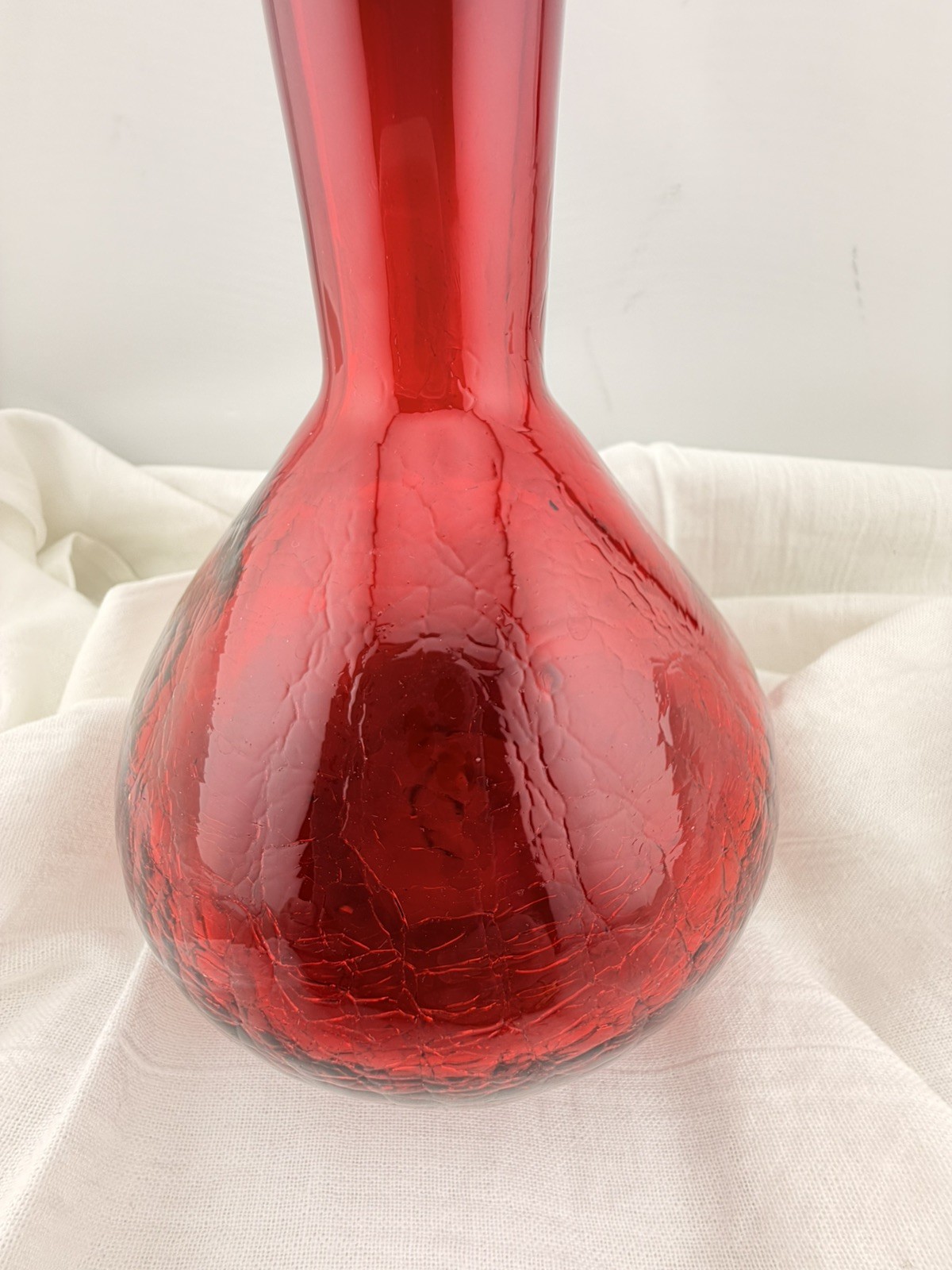 Vintage Blenko Red Glass Decanter Hand Blown Mid Century Modern Art Glass Ruby