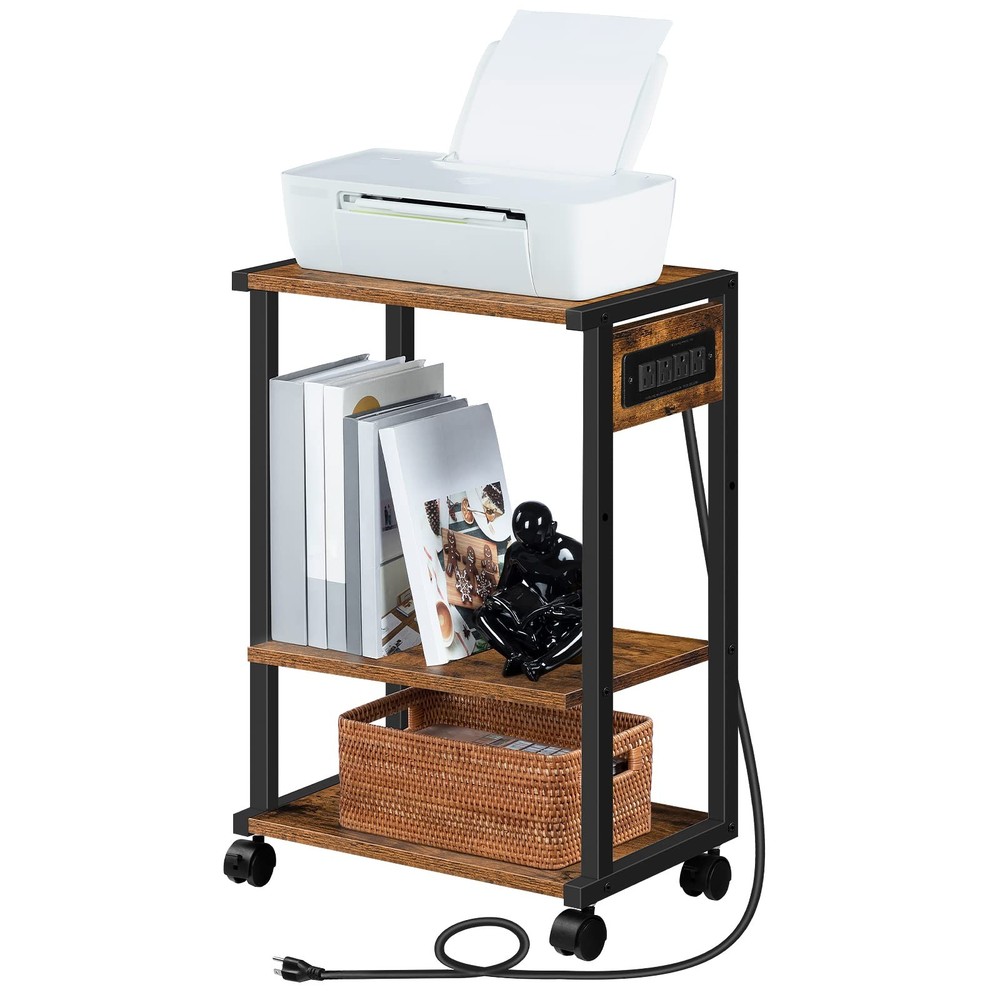 Industrial Printer Stand with Charging Station, 3-Tier Printer Table, Rolling...