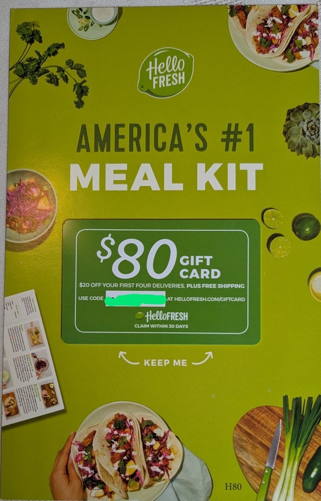 Hello Fresh HelloFresh.com $80 Gift Card ($20 off first four deliveries)