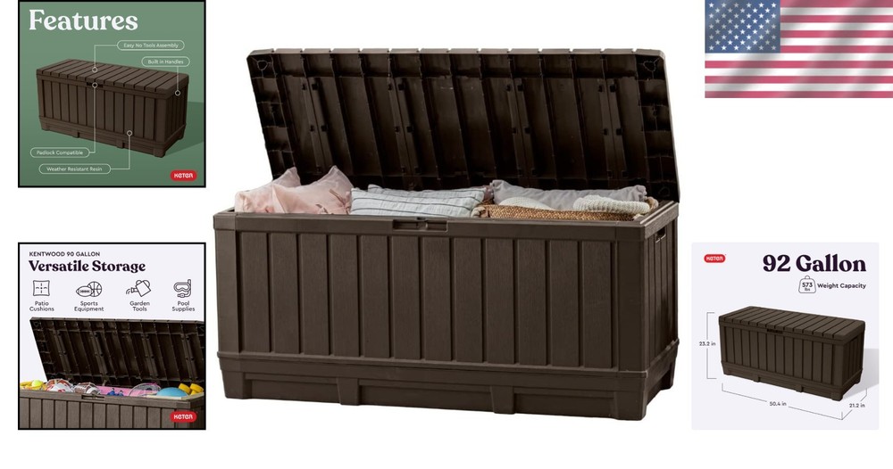 Weather-Resistant Brown Deck Box - 92 Gallon Storage