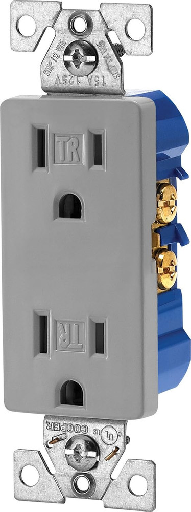 TR1107GY Tamper Resistant Decorator Duplex Receptacle, Gray Plastic