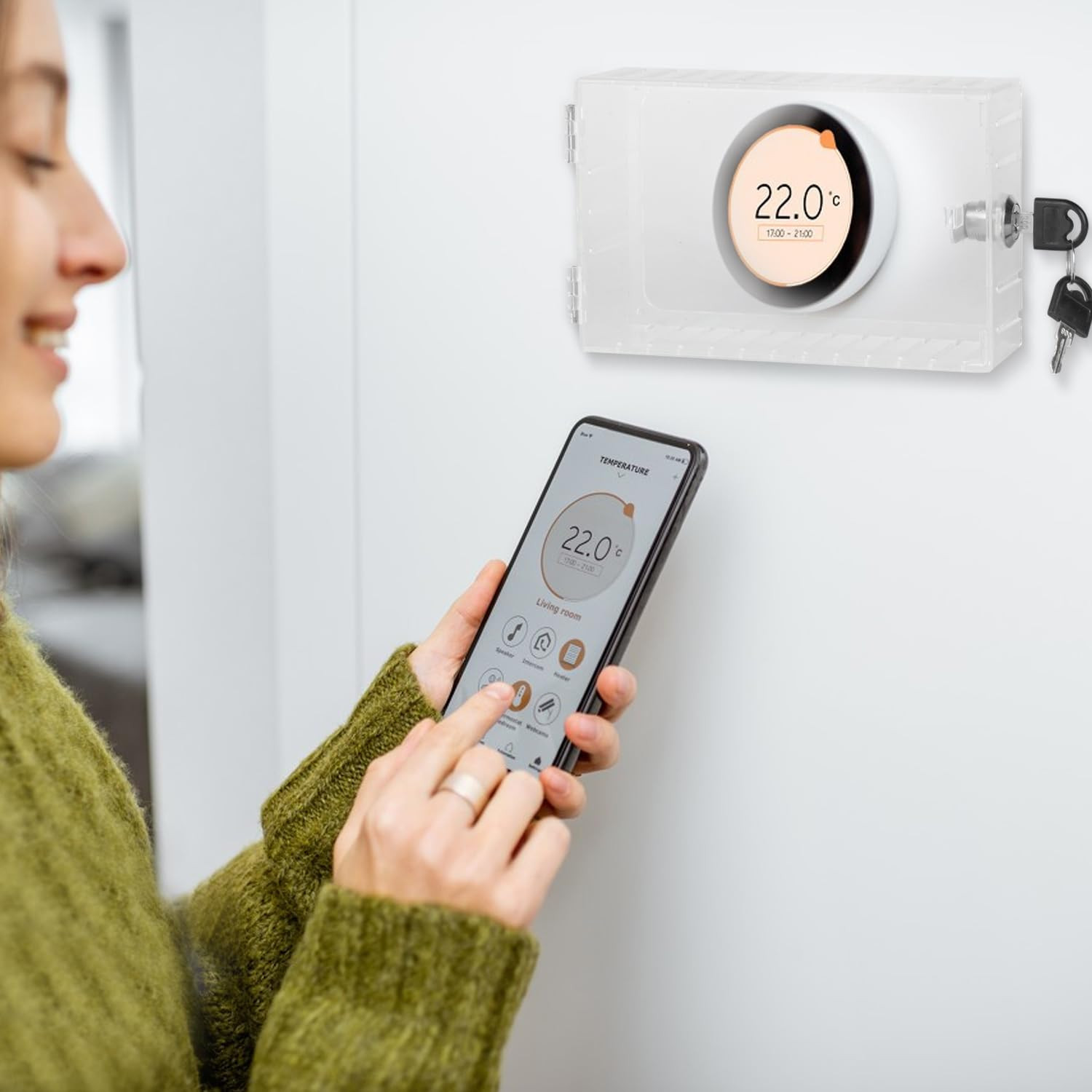 Universal Thermostat Lock Box with Key Clear Large Thermostat Cover Guard Wall