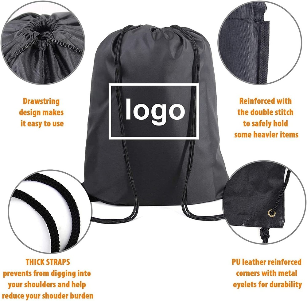 BeeGreen Black Drawstring Backpack Bags Bulk 2 Pack 22.4" L x 17.5" W,