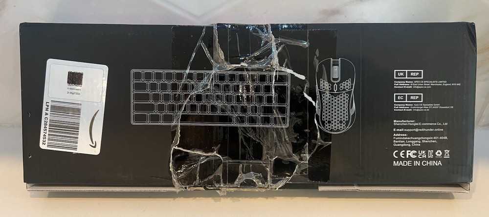 60% Red Thunder Wireless Computer Keyboard Black And Corded Mouse