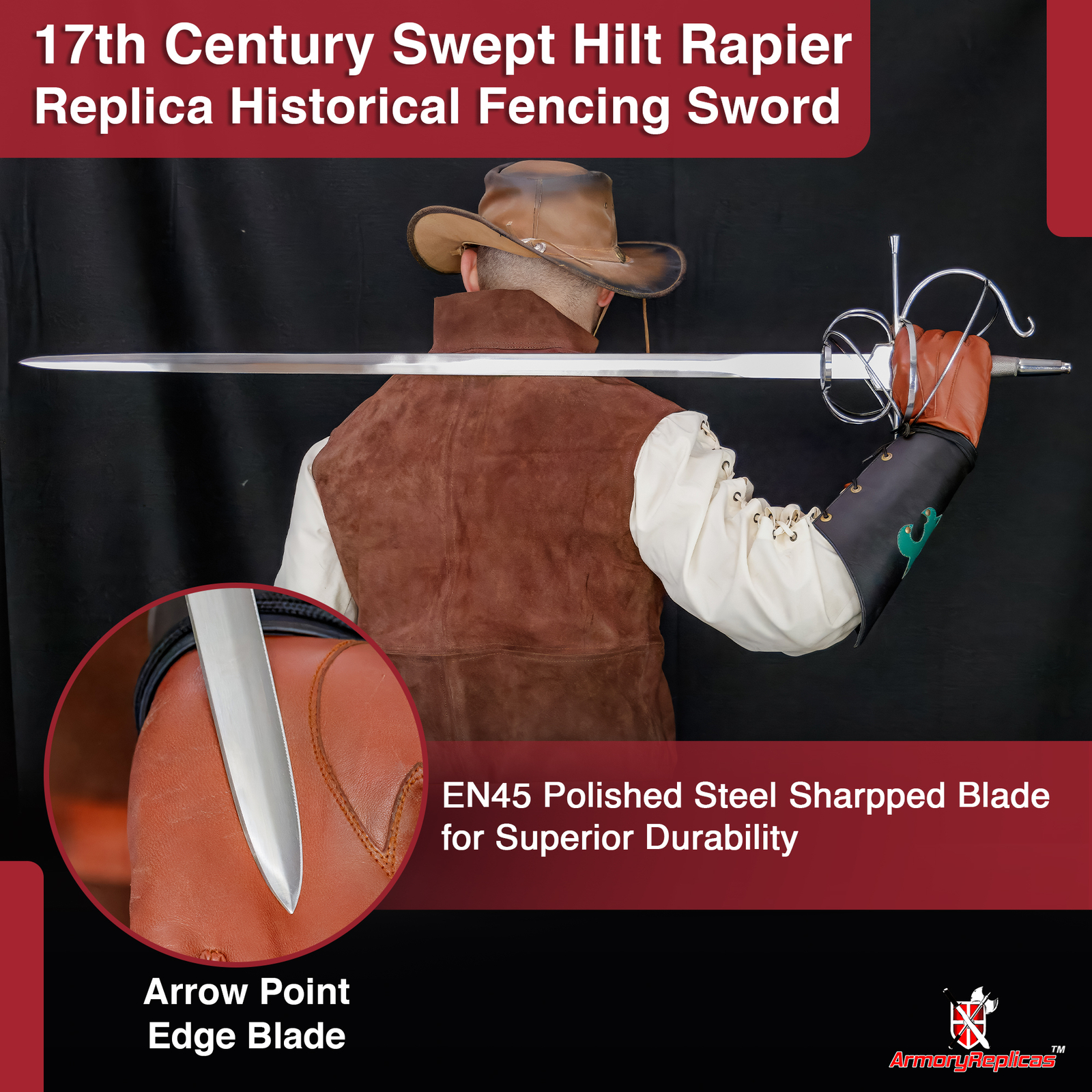 Historical Swept Hilt Rapier Sword 45 Inches with Polished Nickel Silver Accents