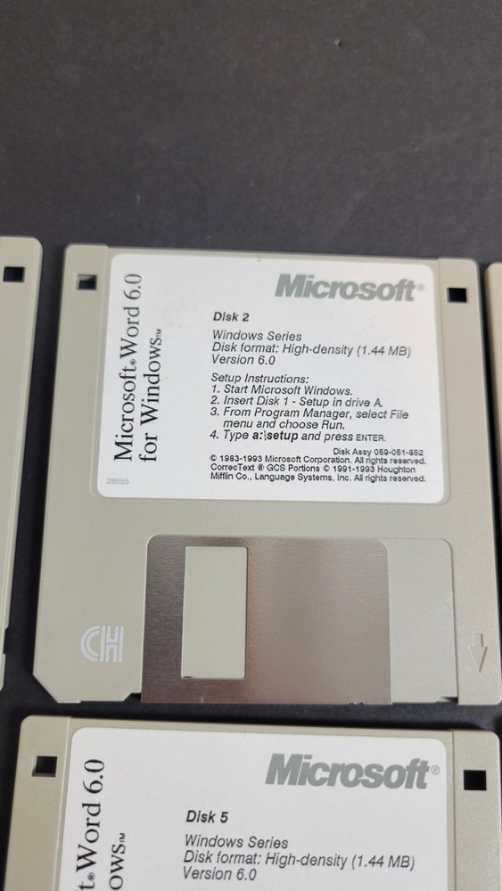 Microsoft Word 6.0 Full Windows Set 9-Disk Floppy Vintage