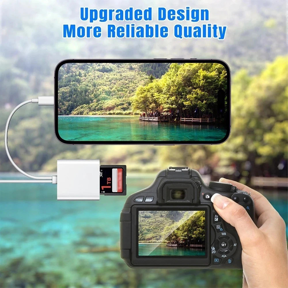 2in1 Micro SD/TF Dual Slot Memory Card Reader for iPhone iPad Camera Adapter