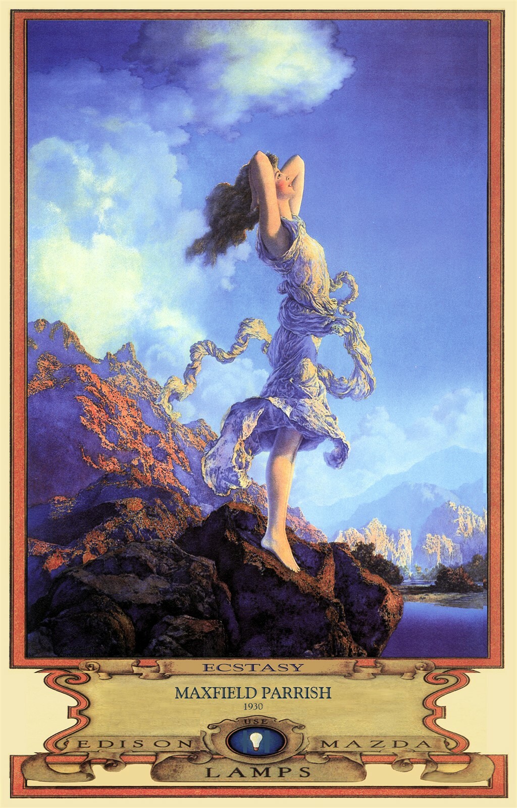 Maxfield Parrish Ecstasy Edison Mazda Art Deco Print 11" x 17" on Poster Stock!