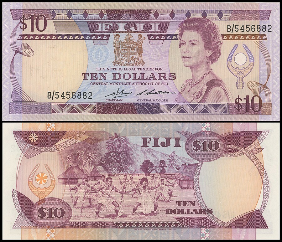 Fiji 10 Dollars, 1986 ND, P-84, Used