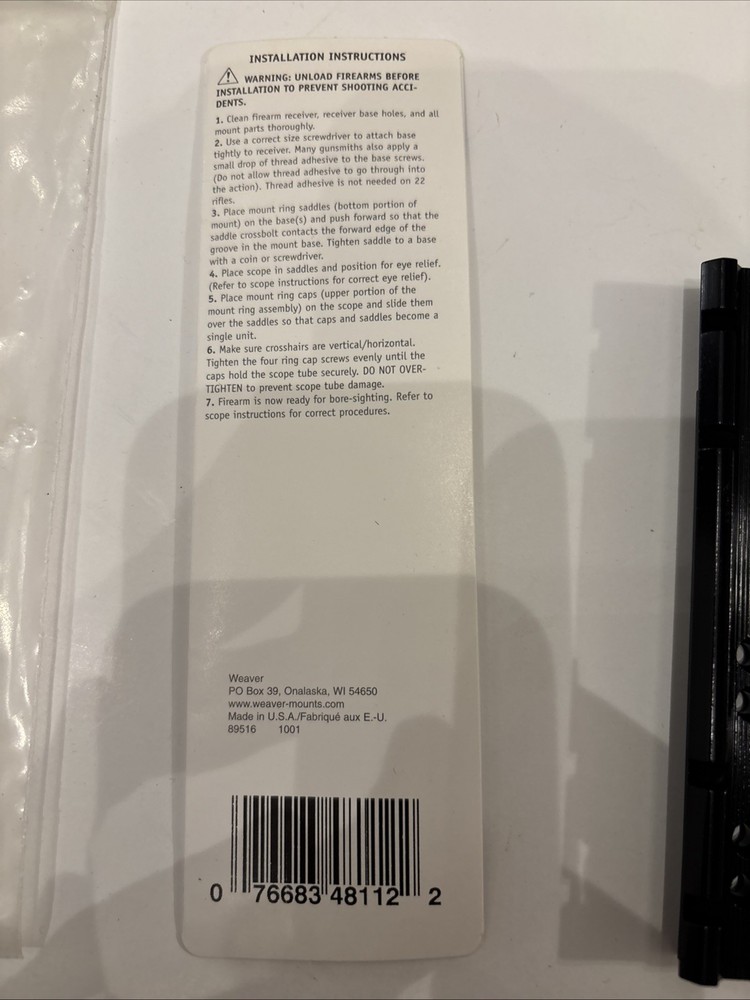 Weaver Mounting Rifle Scope Base # 408 48112