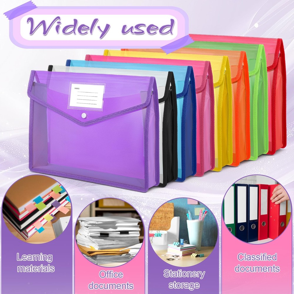 8 Pack Plastic Expanding File Folders, Plastic File Folders, Multicolor