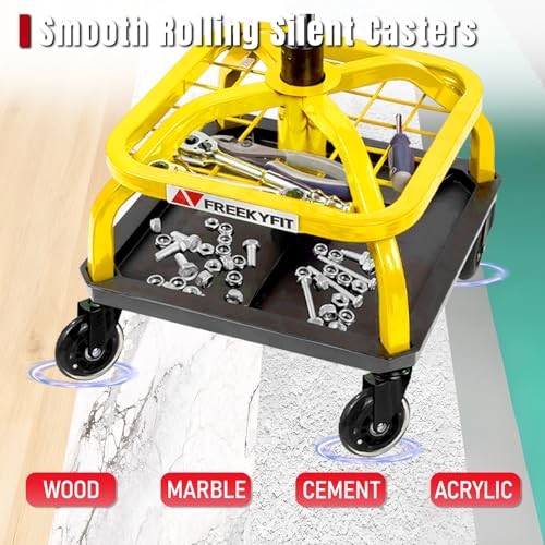 Rolling Shop Stool with Wheels, Garage Work Mechanic Stool with Yellow