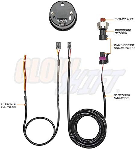 White 7 Color 100 PSI Fuel Pressure Gauge Kit - Includes Electronic Sensor -