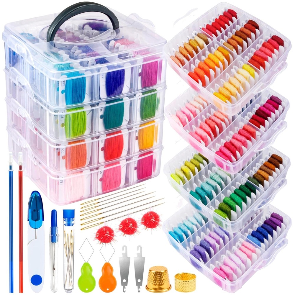 200 Colors Cross Stitch Sewing Thread Set with Tools