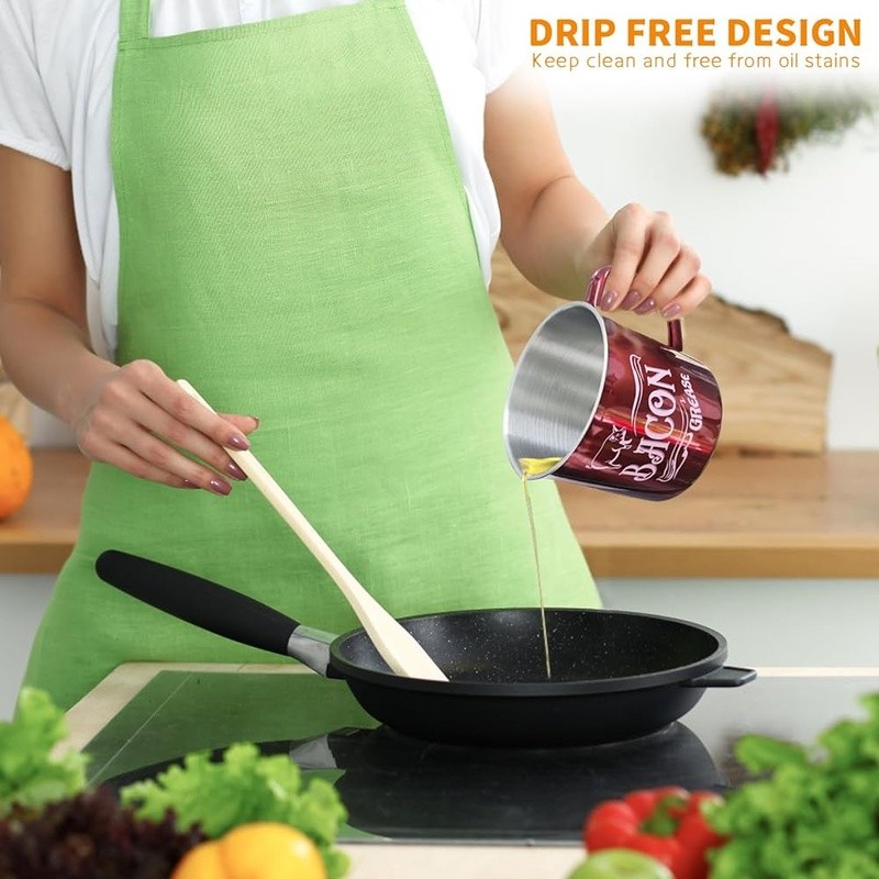 Bacon Grease Container W/ Fine Mesh Strainer Food Grade Dishwasher Safe Storage