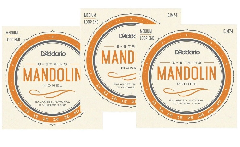 D'Addario Mandolin Strings 3 Sets Loop End Monel EJM74 11-40