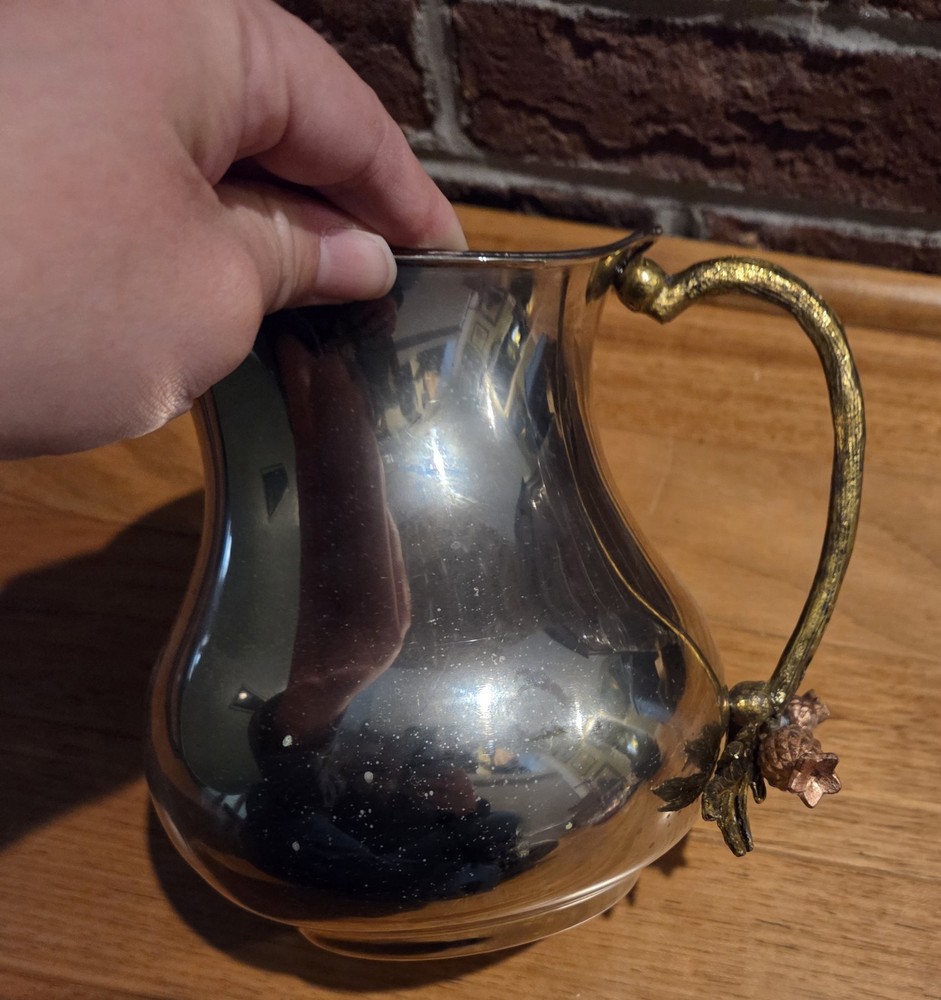 Silver Metal Water Pitcher with Decorative Handle
