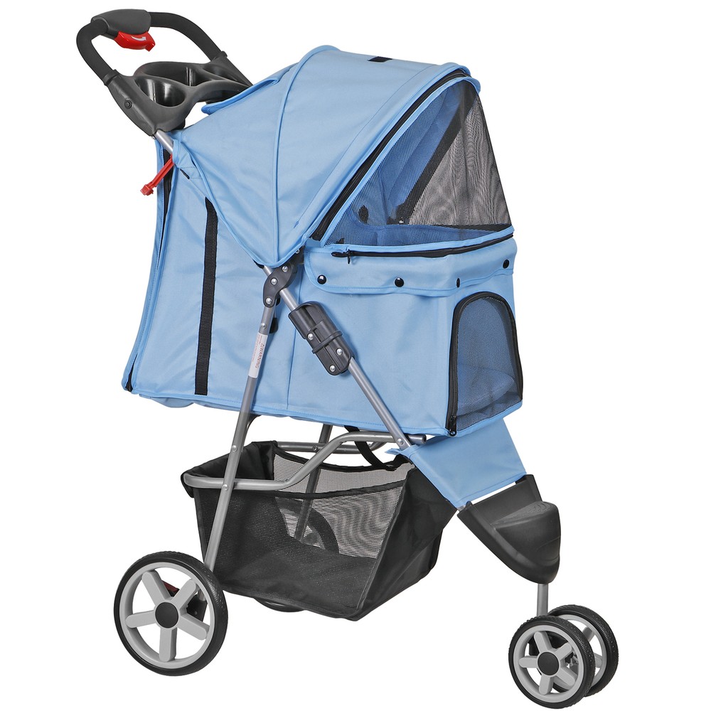 Dog Stroller 3 Wheels Pet Stroller Cat Jogger Stroller Lightweight Foldable Blue