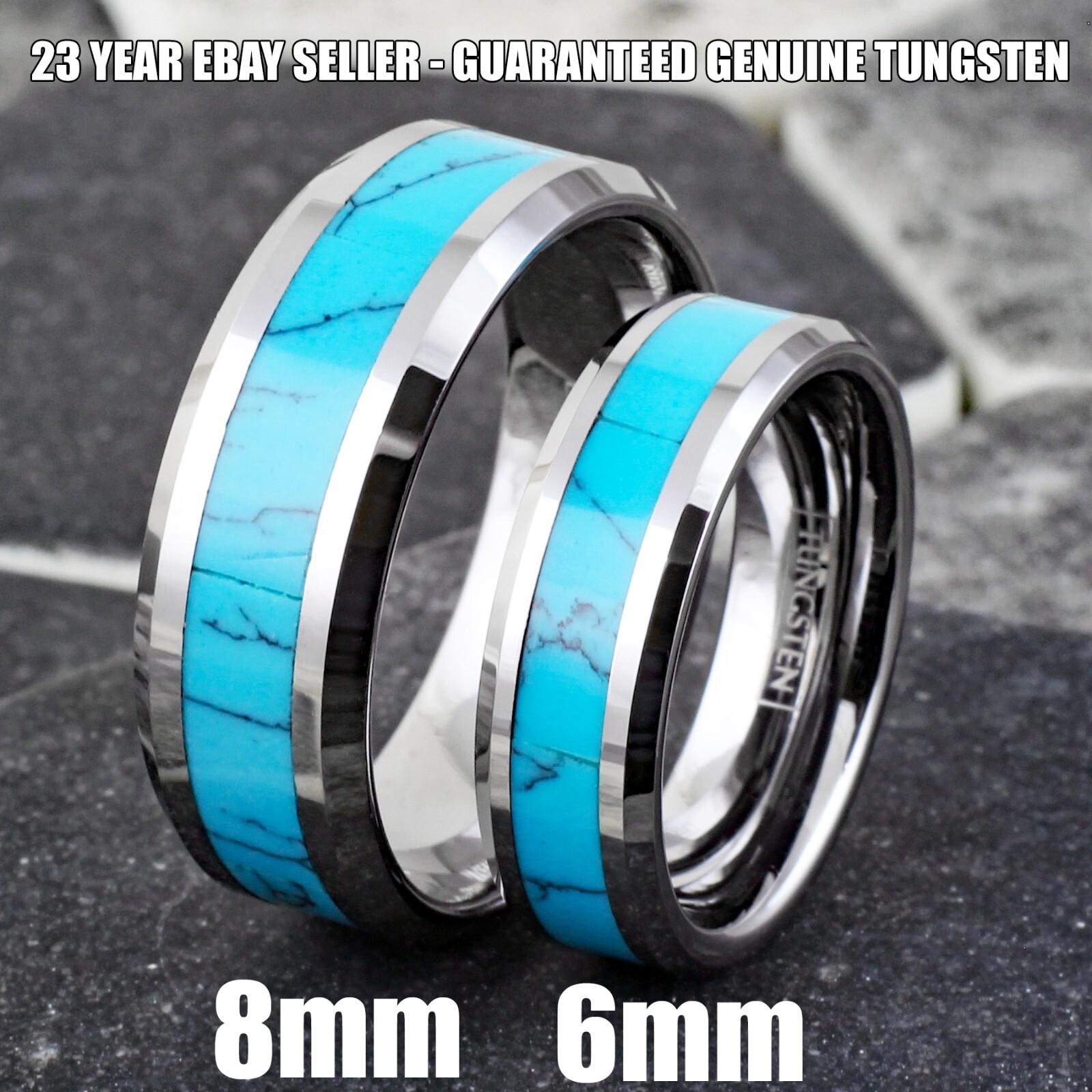 Tungsten Carbide Men's Turquoise Inlaid Comfort Fit Wedding Band Ring Size 5-13