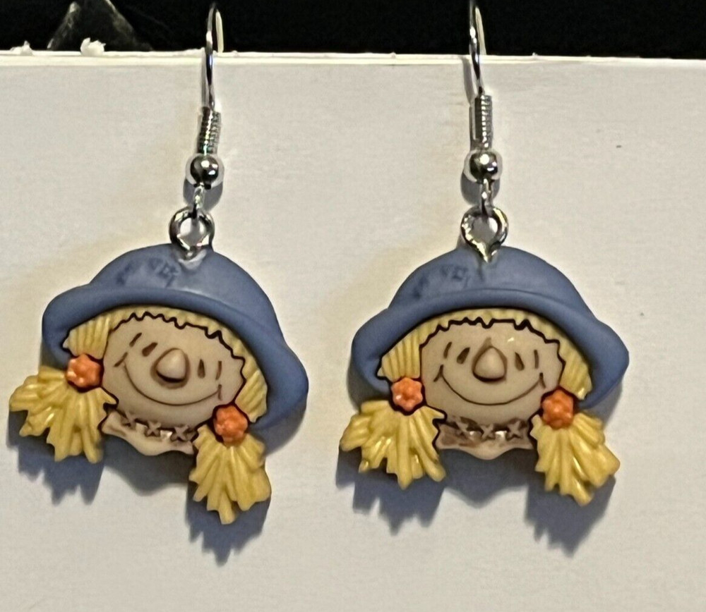 Handcrafted Autumn/ Fall Scarecrow Face Charm Earrings