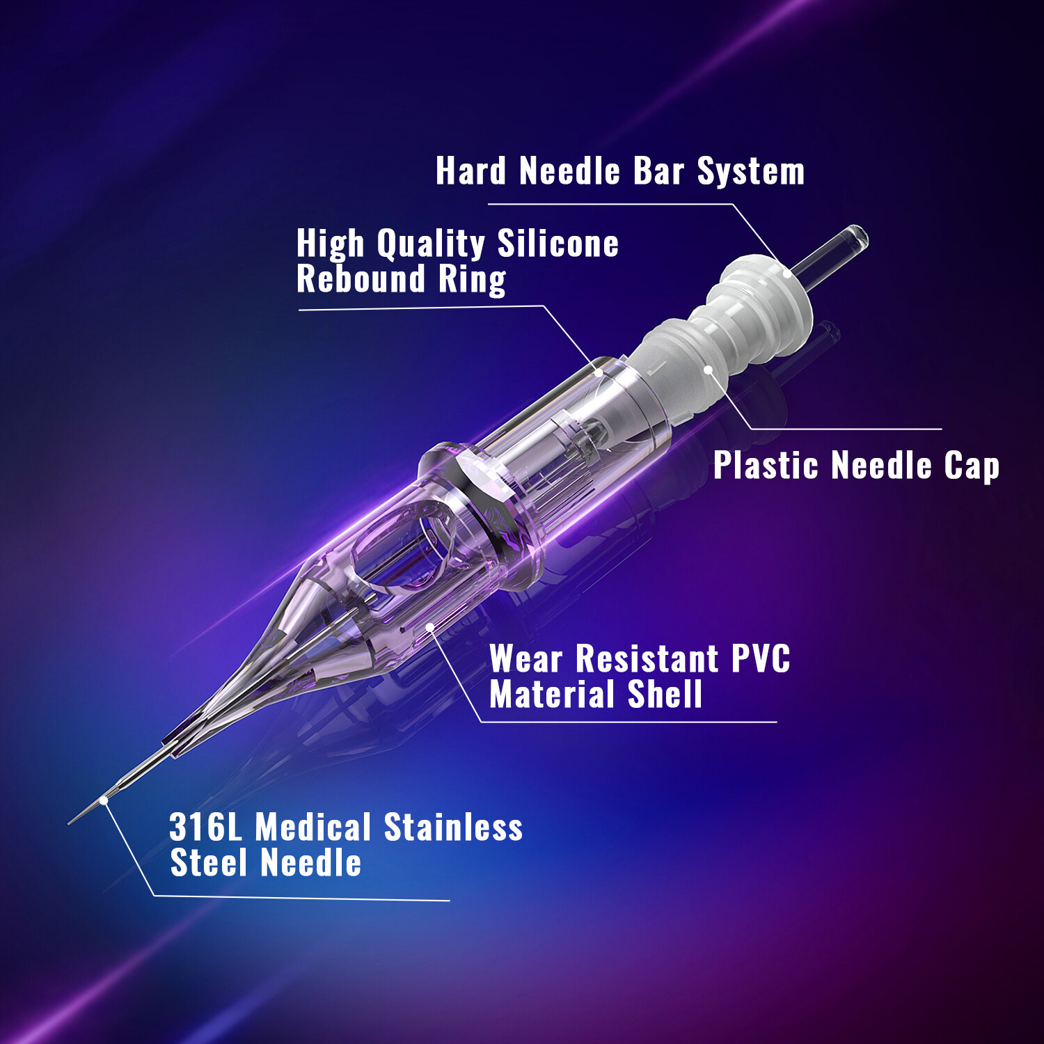 50Pcs Purple Mixed Tattoo Cartridge Needles Round Liner Set for Tattoo Machine