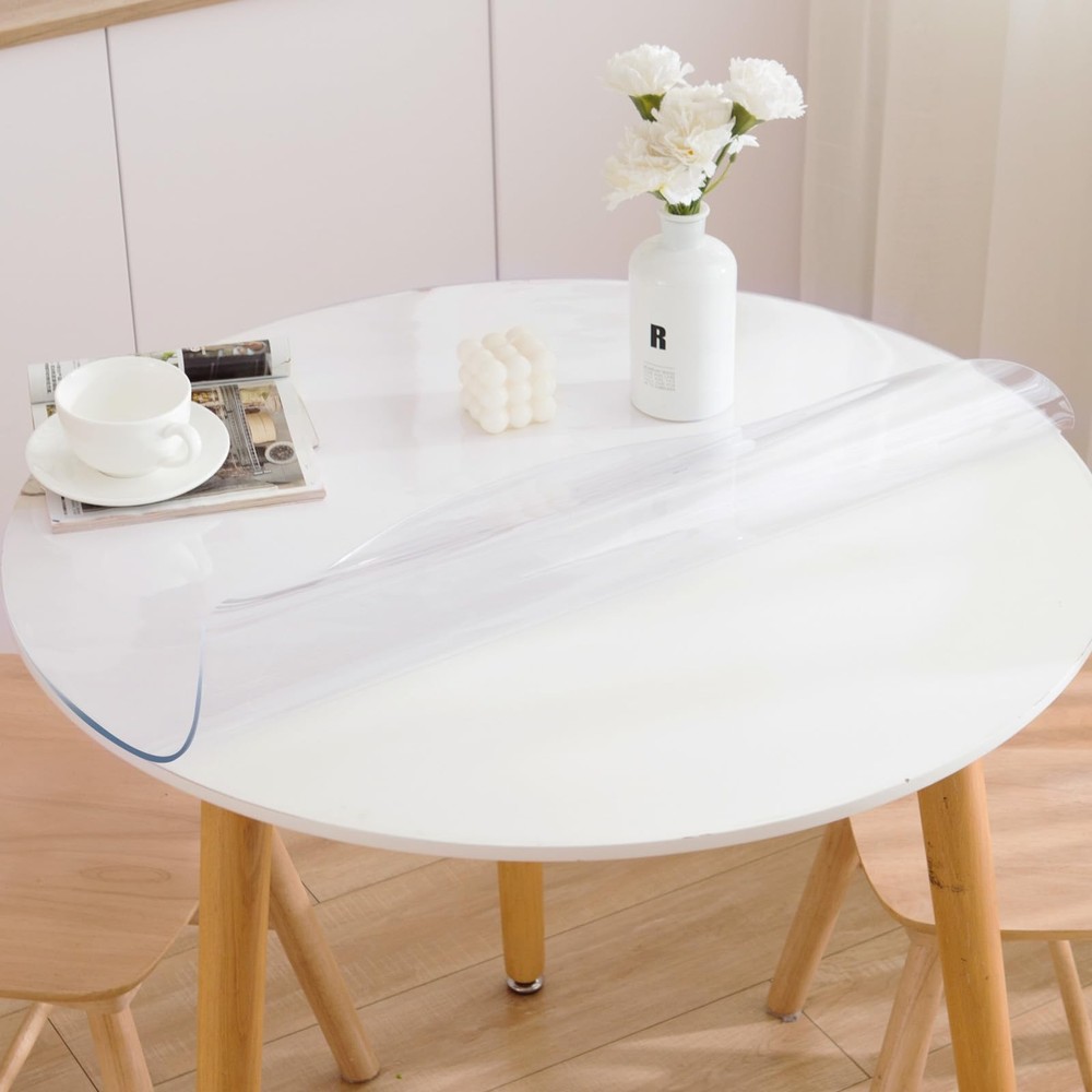 42 Inch Round Clear Table Cover Protector, Clear Round Protector for Dining R...