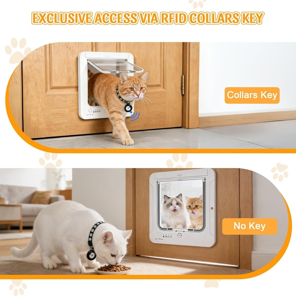 Smart Cat Door with 4 Collar Sensor Key RFID