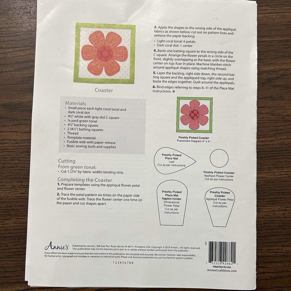Annie’s Exclusively Freshly Picked Quilt Pattern Placemat Coaster Chris Malone
