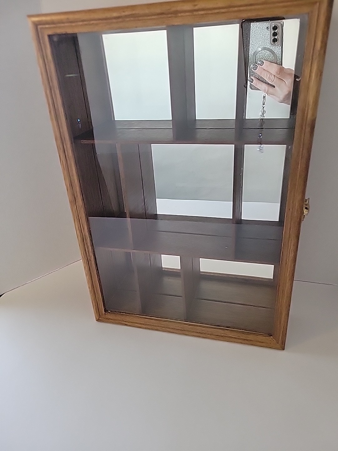 Vtg. Wood/Glass Mirrored Display Cabinet Case-Miniatures Collectibles-Hanging