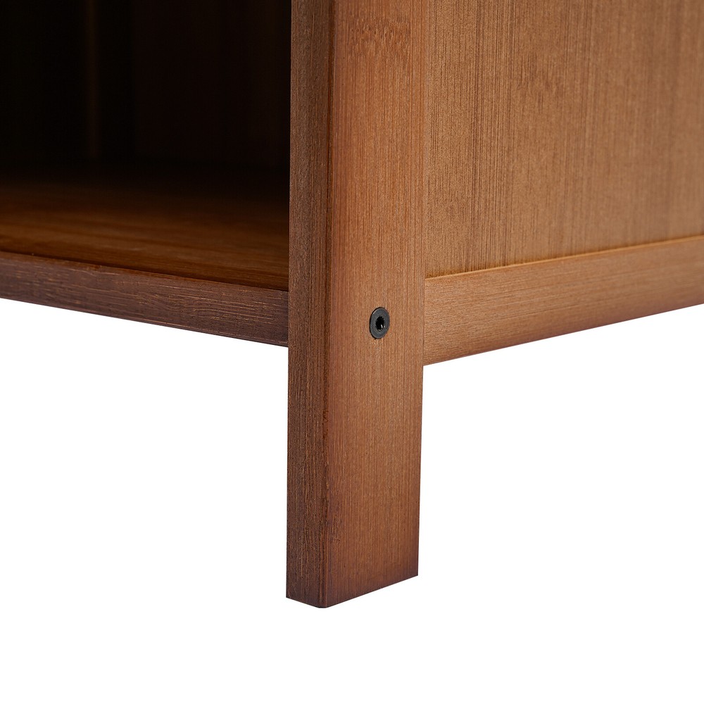 Nightstand With Decor Drawers Rattan Pattern End Table - Bamboo Sofa Side Table