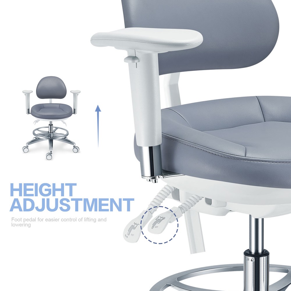 Adjustable Microfiber Leather Cushion Microscope Doctor's Chair with Armrests US