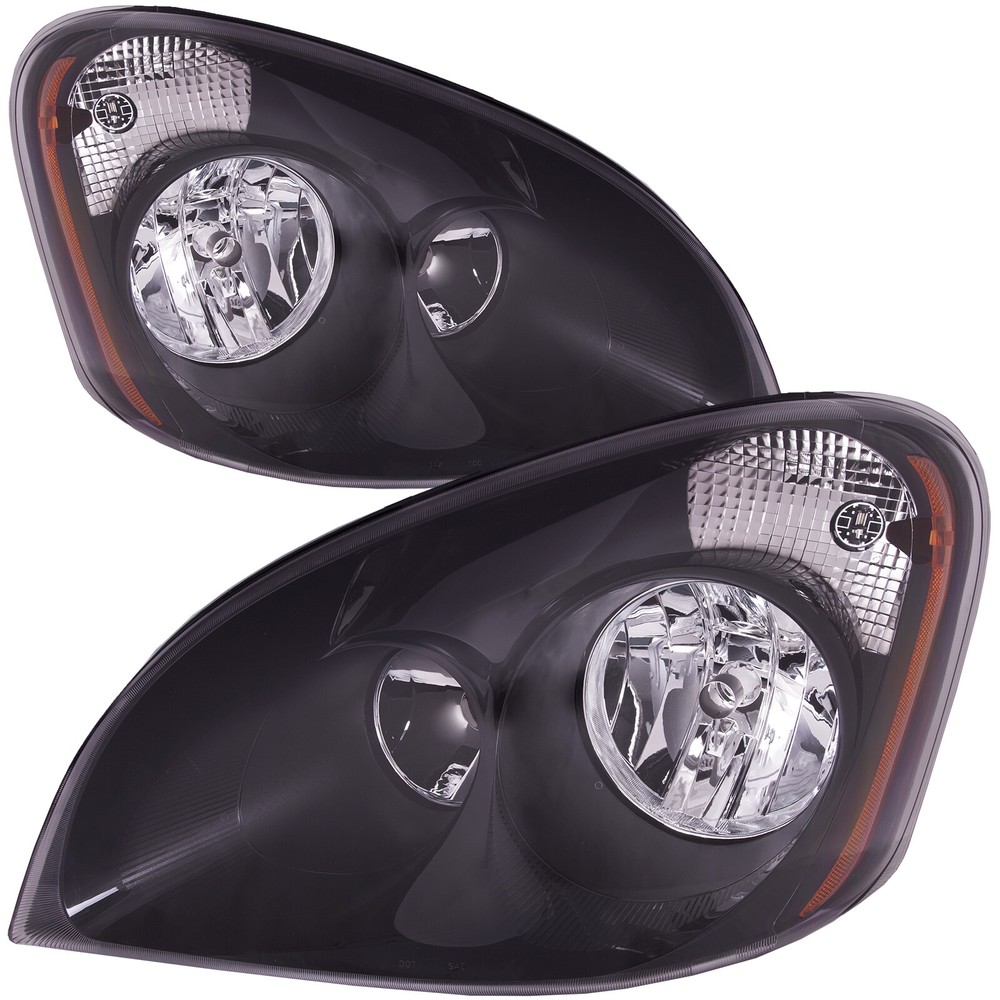 Halogen Headlights Set Black Bezel Pair Fits 2008-2016 Freightliner Cascadia