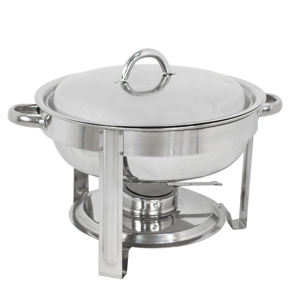 2 Round 5QT Chafing Dish + 2 8QT Rectangular Chafers Stainless Steel Buffet Set