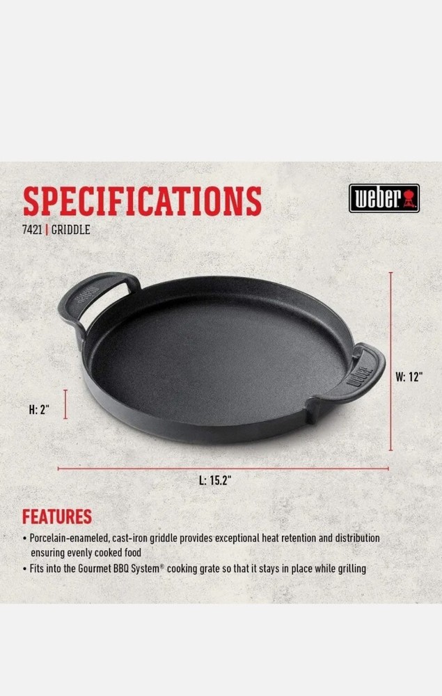 Weber 7421 Gourmet BBQ System Griddle 12in, NEW