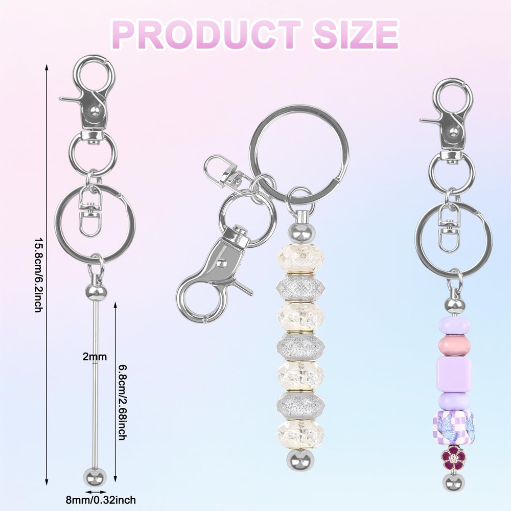 Resflyar 14 PCS Beadable Keychain Bars, DIY Silver Blank Beadable Keychains, ...